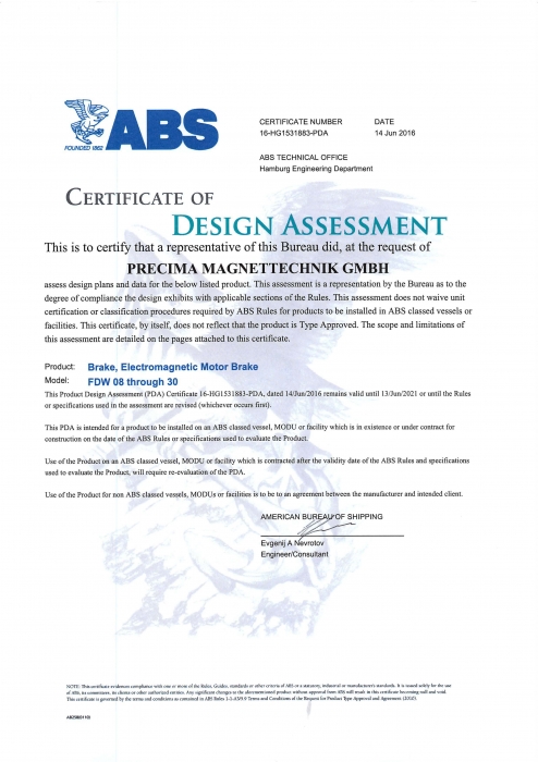 ABS (for FDW) Certificate of AssessmentTÜV NORD DIN EN ISO 9001 : 2008