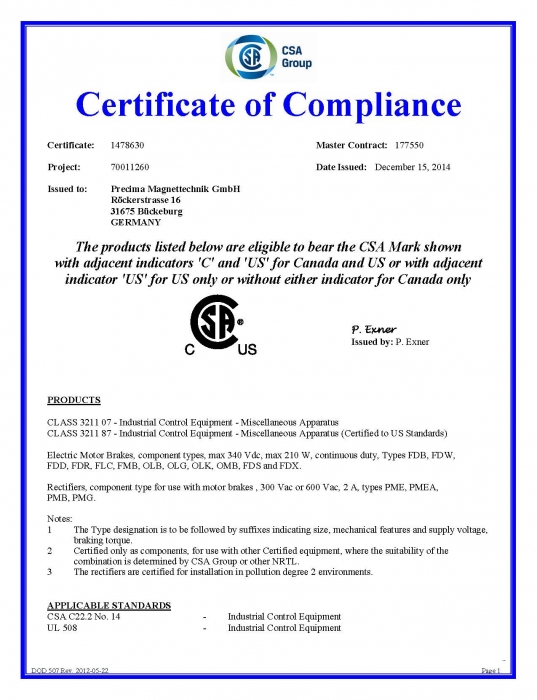 CSA International - Certificate of Compliance